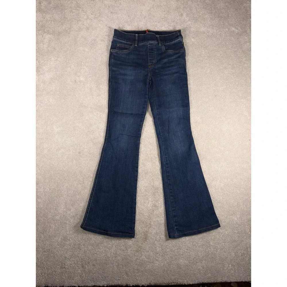 Spanx Flare Jeans Dark Wash High Rise Pull On Stretch Denim 20327‎ Small Petite